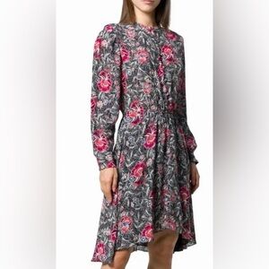 Isabel Marant Étoile Floral Long-Sleeve Dress – Black & Pink size 40 US 8